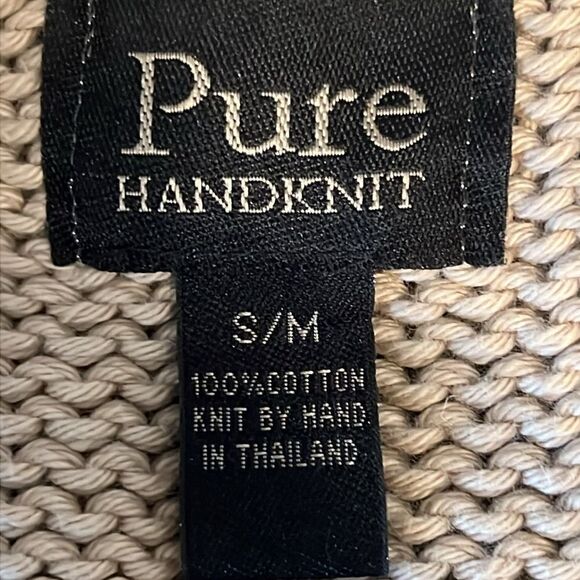 PURE Handknit Cotton Button Up‎ Tan Cardigan Sweater Size S/M - Picture 12 of 12